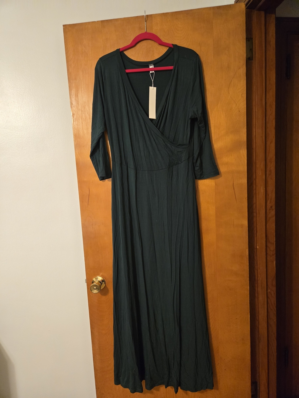 NWT Aphratti Draped V-Neck 3/4 Sleeve Maxi Dress Green Size XXL